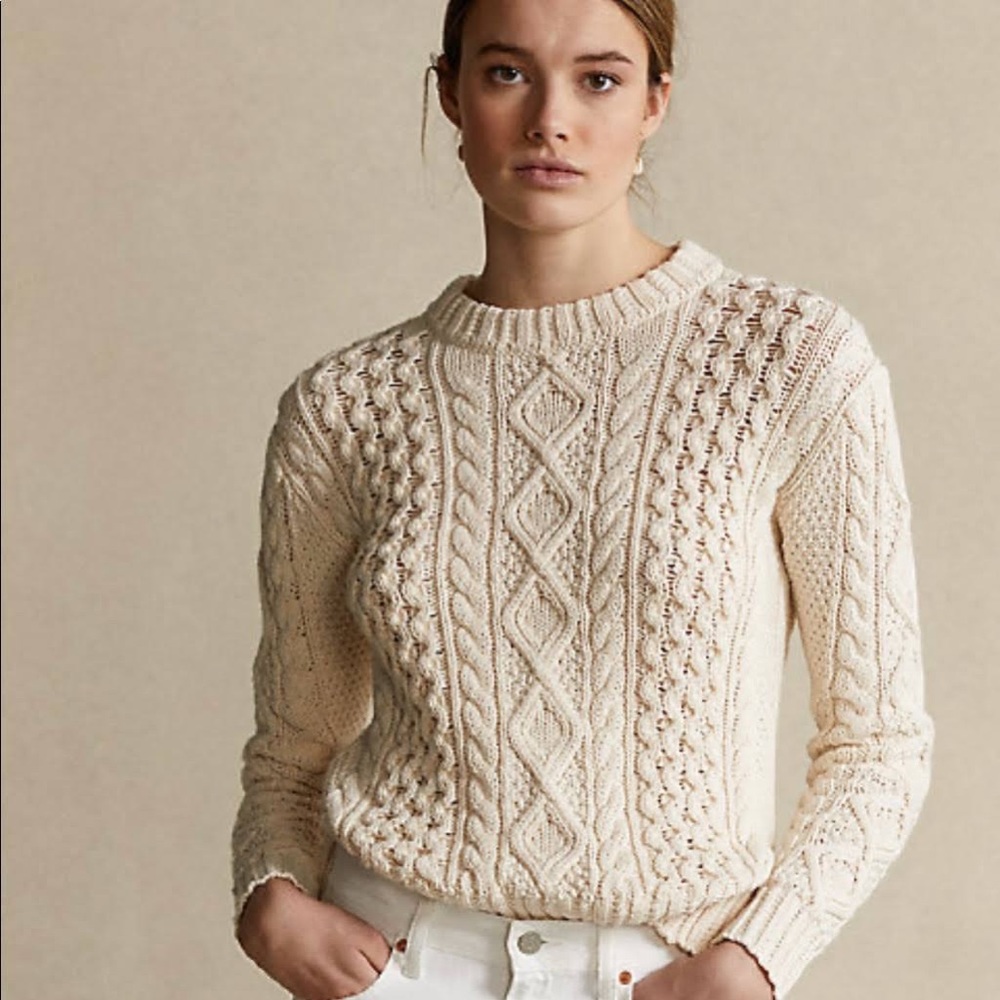 NWT Ralph Lauren cable knit sweater 100% cotton size L